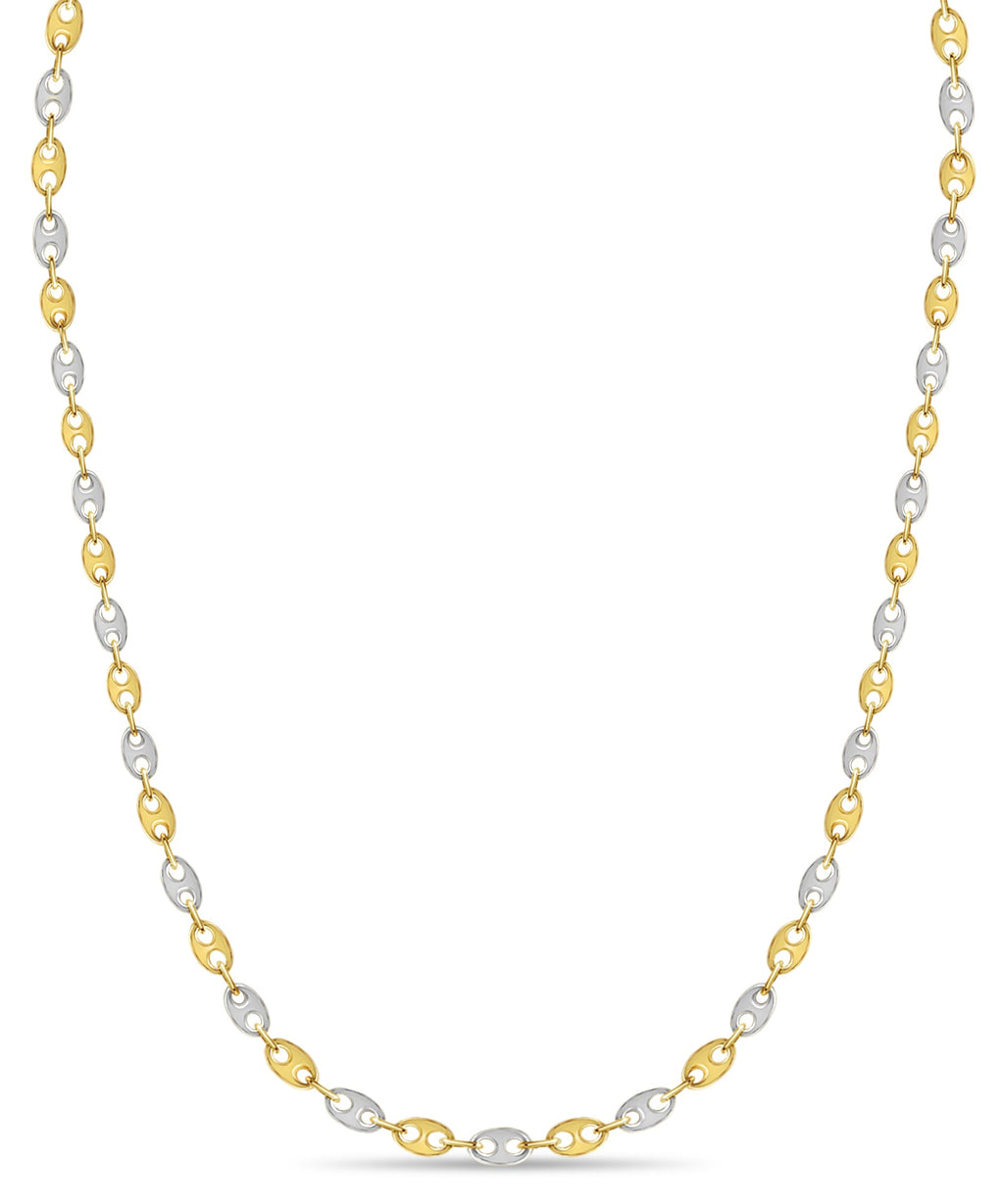 Mariner Solid White/Yellow/Rose Gold Handmade Necklace , 9mm, 16-30 Inch