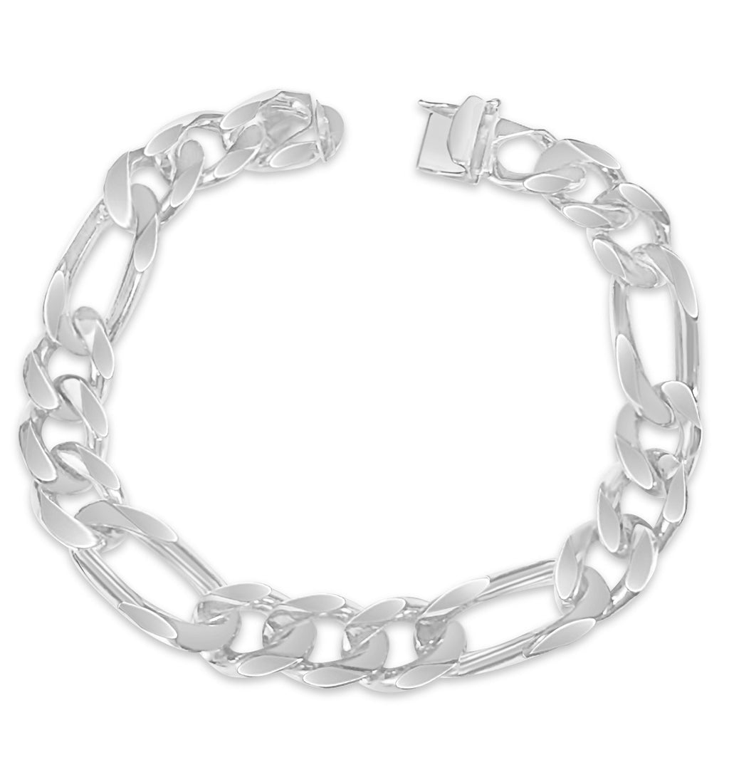 Figaro Solid White/Yellow/Rose Gold Handmade Bracelet , 12mm, 6.5-10 Inch