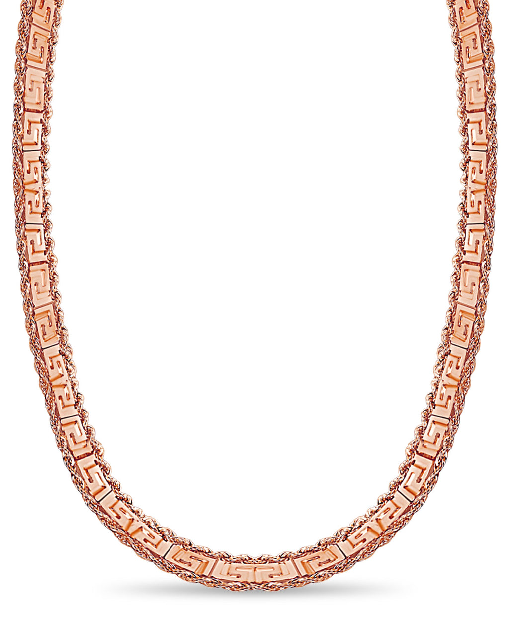 Rope & Greek Key Solid White/Yellow/Rose Gold Handmade Necklace , 12mm, 16-30 Inch