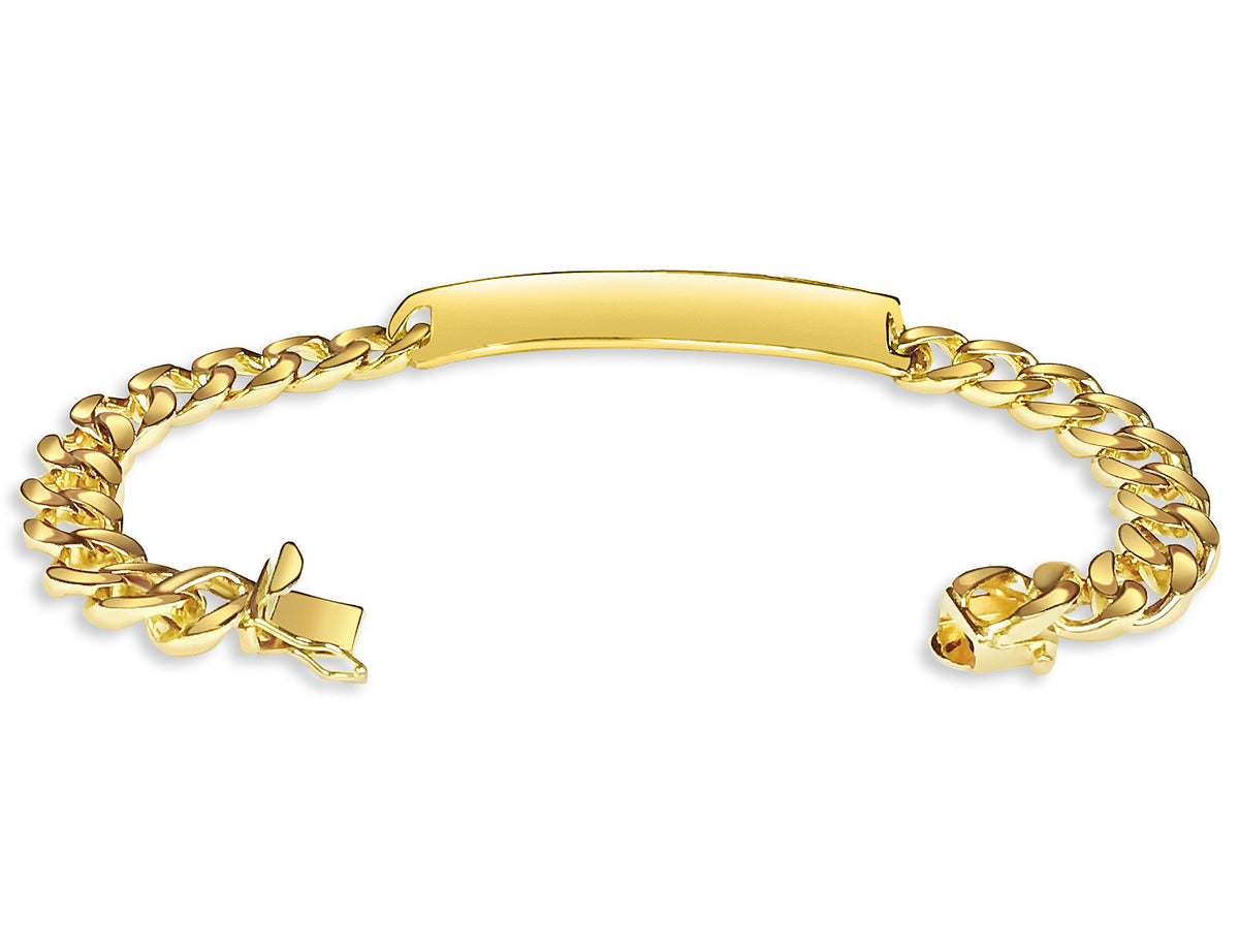 ID Curb Solid White/Yellow/Rose Gold Handmade Bracelet , 9mm, 6.5-10 Inch