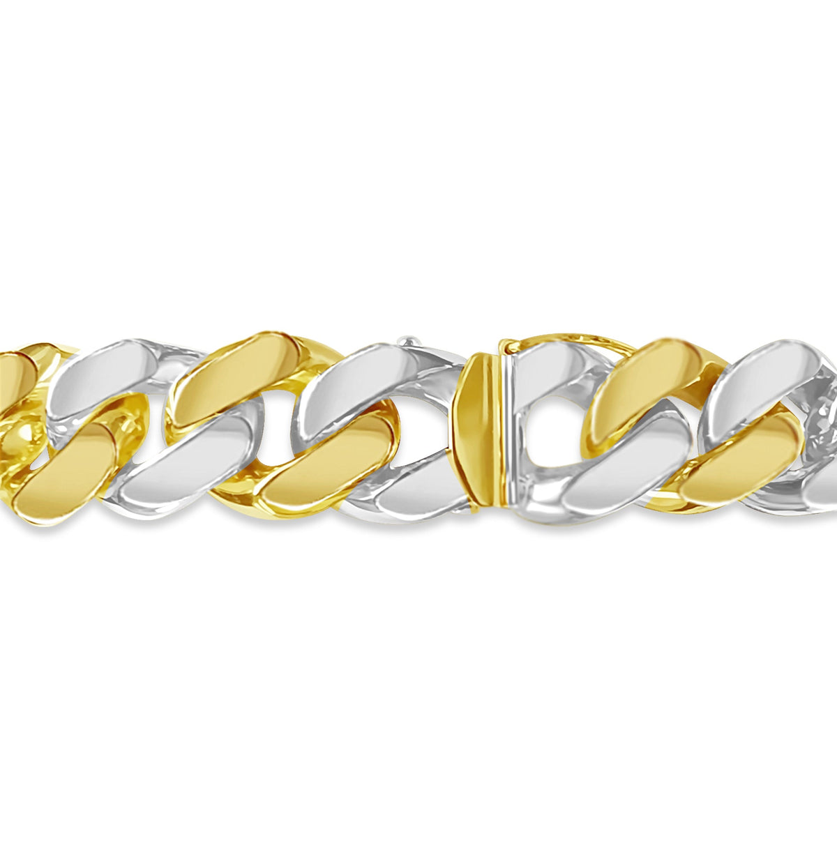 ID Curb Solid White/Yellow/Rose Gold Handmade Bracelet , 15mm, 6.5-10 Inch