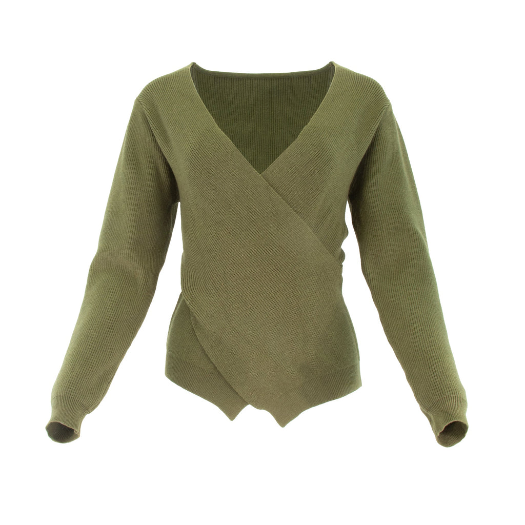 FAUX WRAP SWEATER