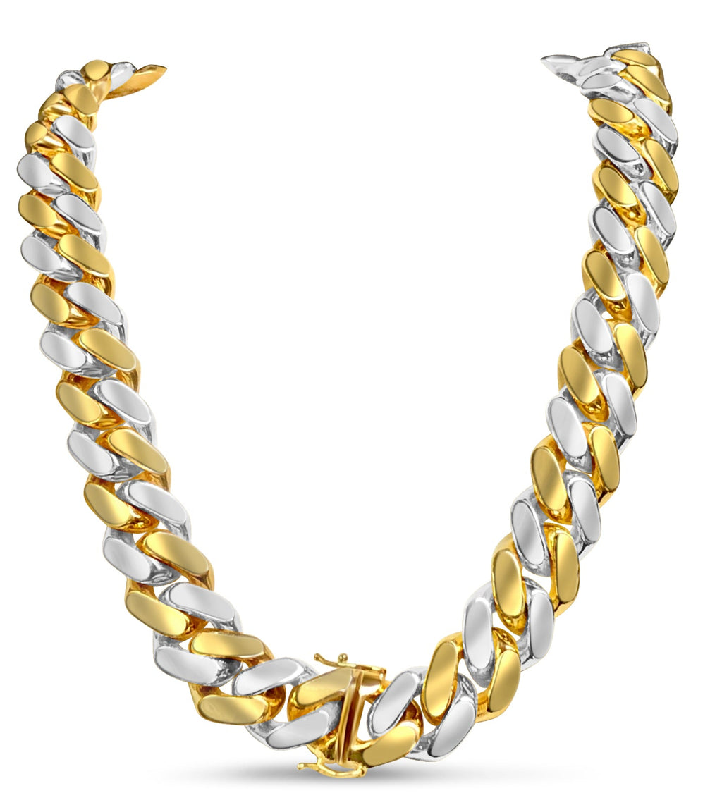 Miami Cuban Solid White/Yellow/Rose Gold Handmade Necklace , 18mm, 16-30 Inch