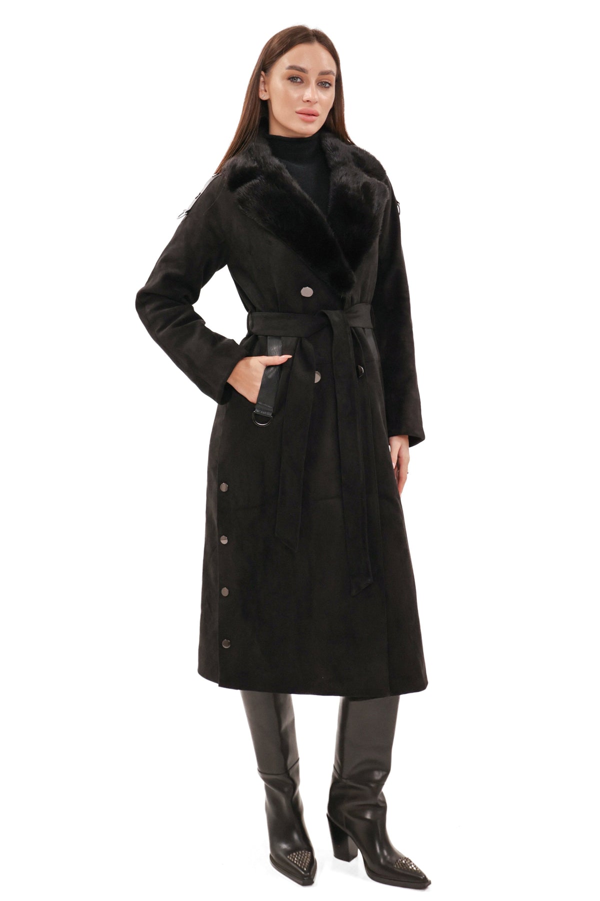 Genuine Mink Fur Eco Suede Coat