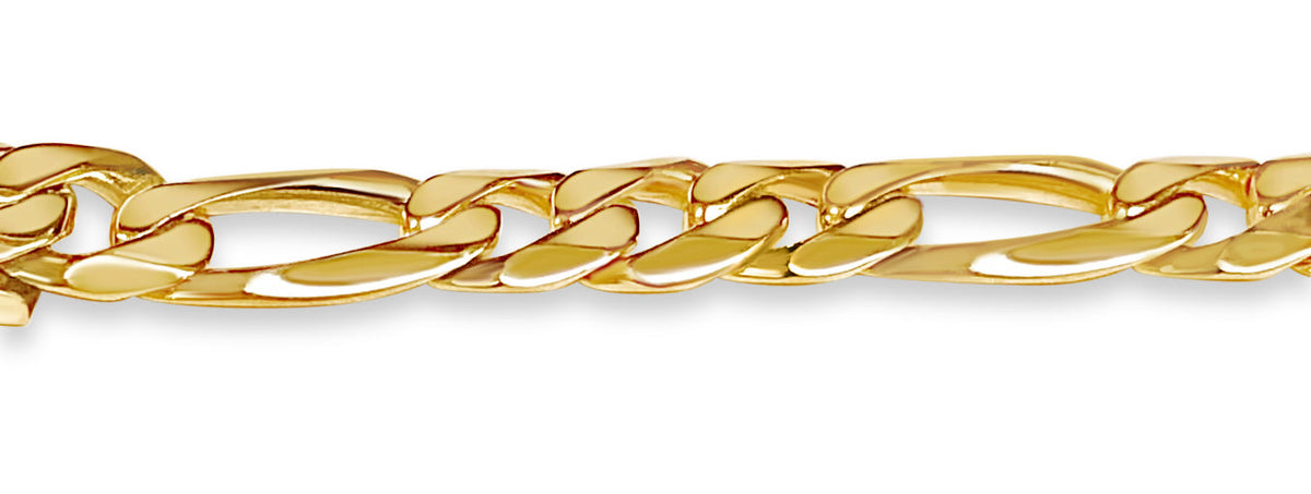 Figaro Solid White/Yellow/Rose Gold Handmade Bracelet , 9mm, 6.5-10 Inch