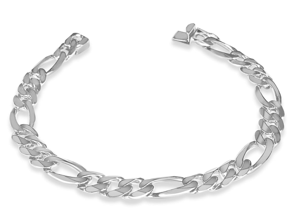 Figaro Solid White/Yellow/Rose Gold Handmade Bracelet , 9mm, 6.5-10 Inch