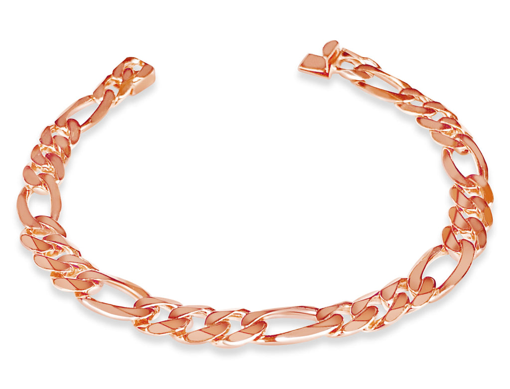 Figaro Solid White/Yellow/Rose Gold Handmade Bracelet , 9mm, 6.5-10 Inch
