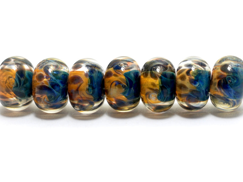 10409301 - Seven Blue & Orange Boro Rondelle Beads