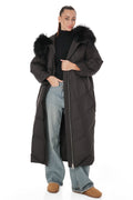 Genuine Silver Fox Fur Trim Down Coat