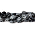 10mm Snowflake Obsidian Faceted Oval Nugget Beads, 8 inch