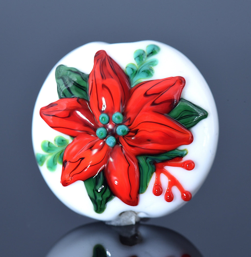 11843402 - Red Poinsettia Christmas Lentil Focal Bead