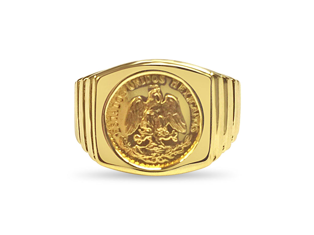 Fancy Solid White/Yellow/Rose Gold Handmade Coin Ring , Dos Pesos Coin ,