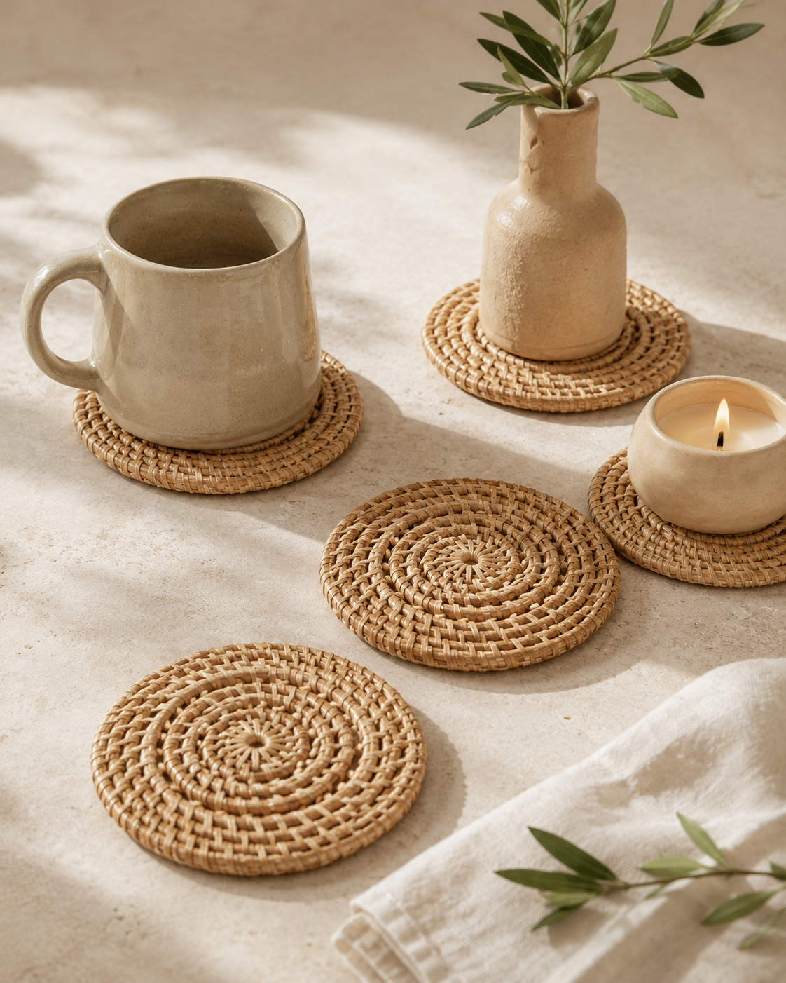 Woven Rattan Coaster Set