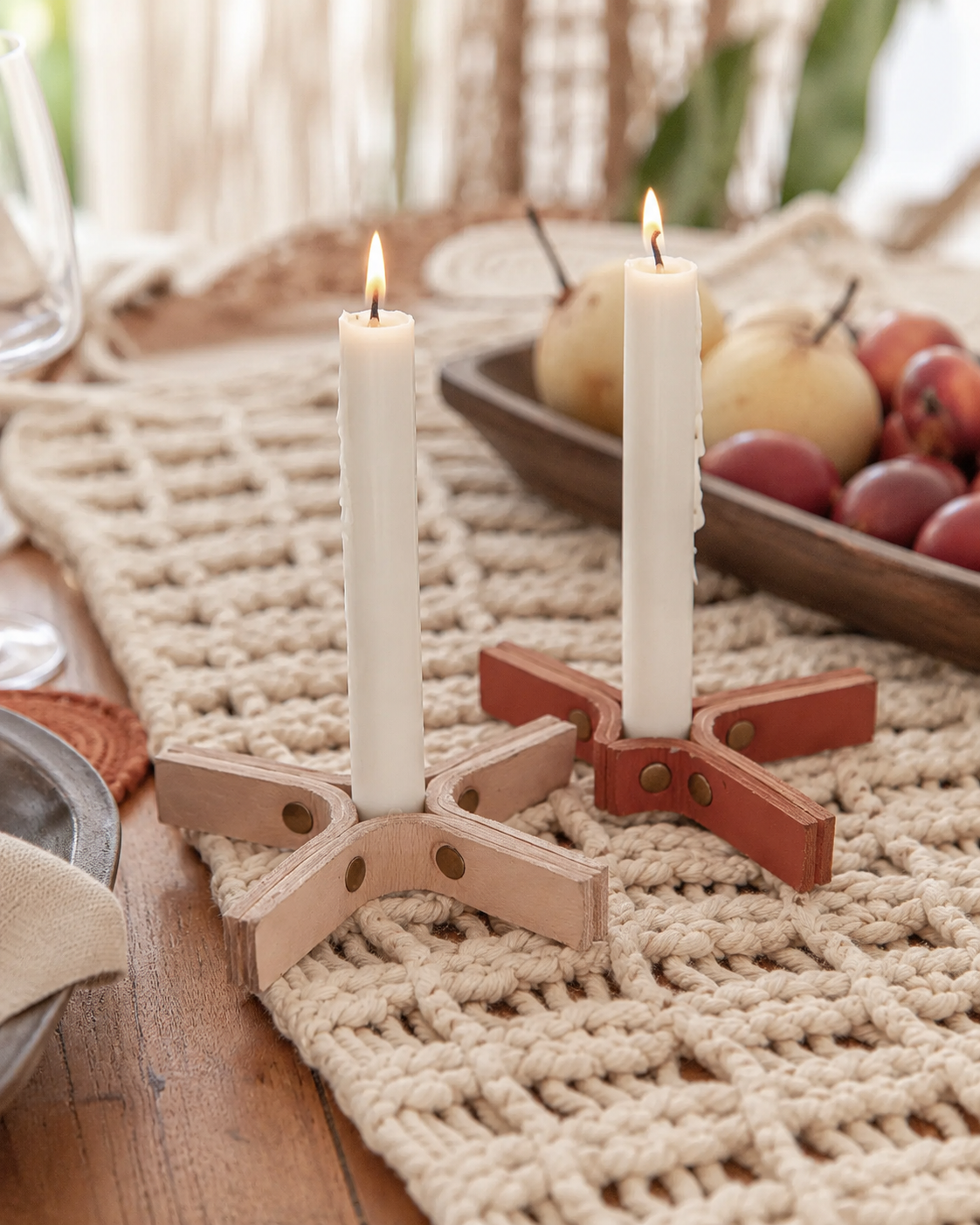 Minimal Leather Candle Holder Set of 2