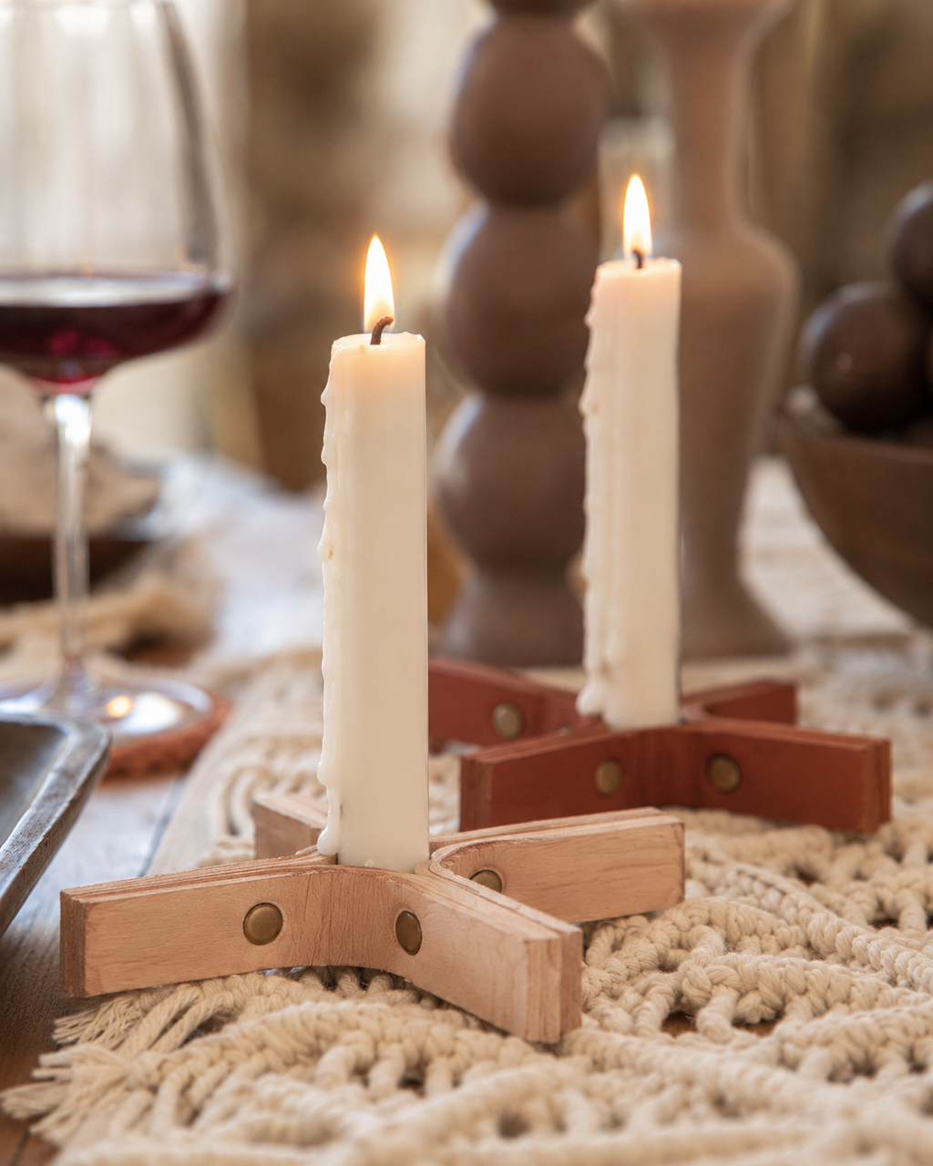 Minimal Leather Candle Holder Set of 2