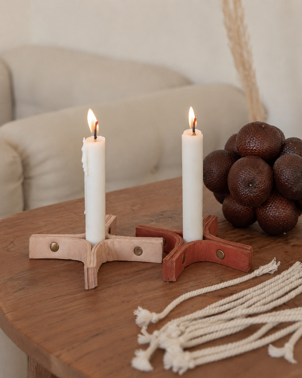 Minimal Leather Candle Holder Set of 2
