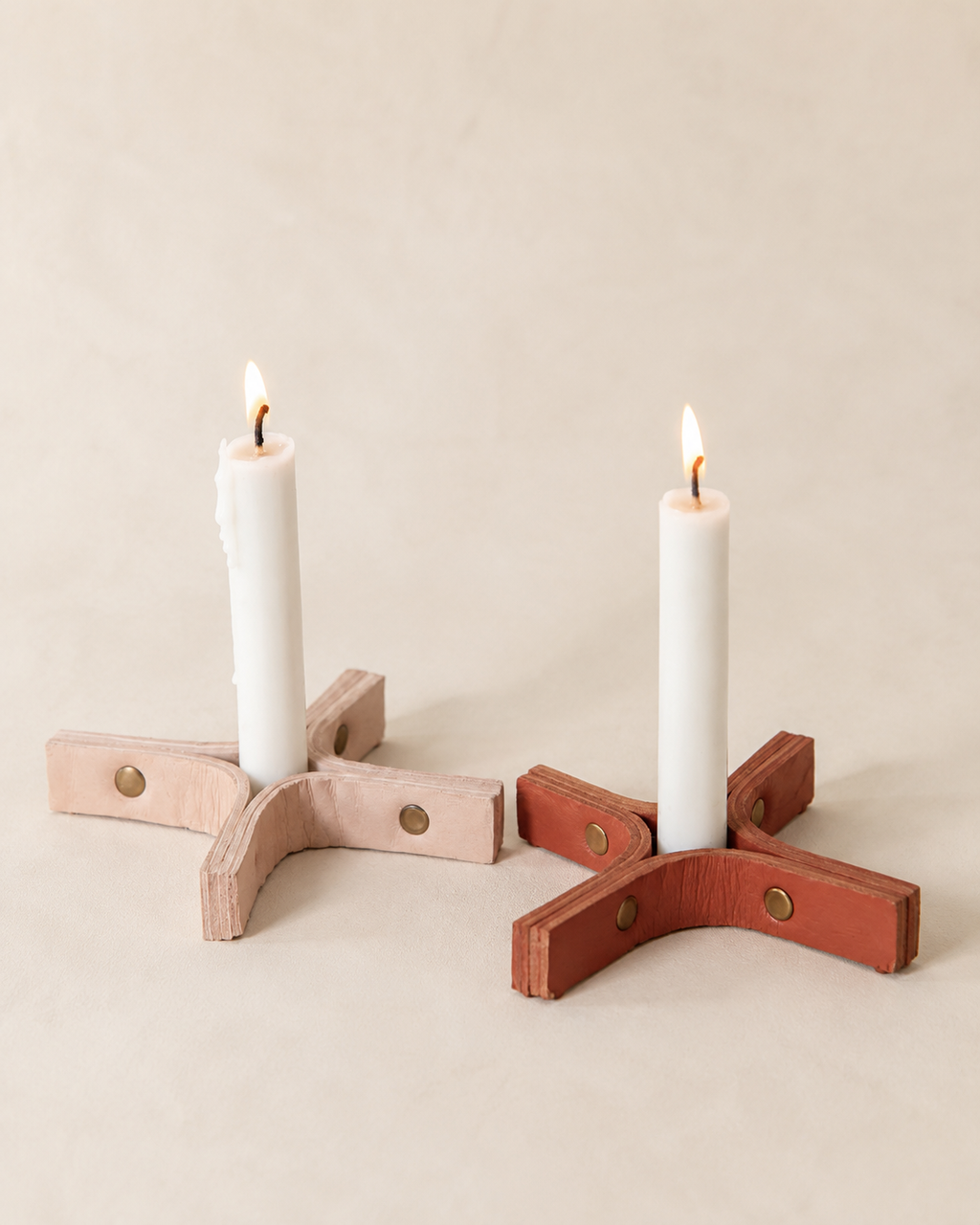 Minimal Leather Candle Holder Set of 2