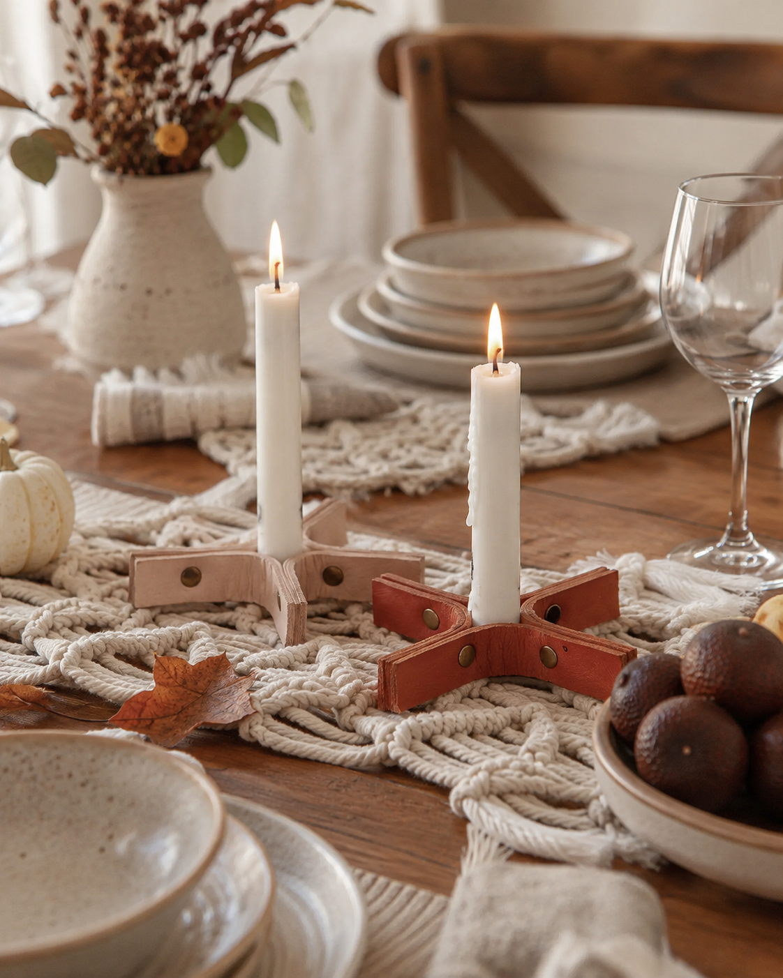Minimal Leather Candle Holder Set of 2