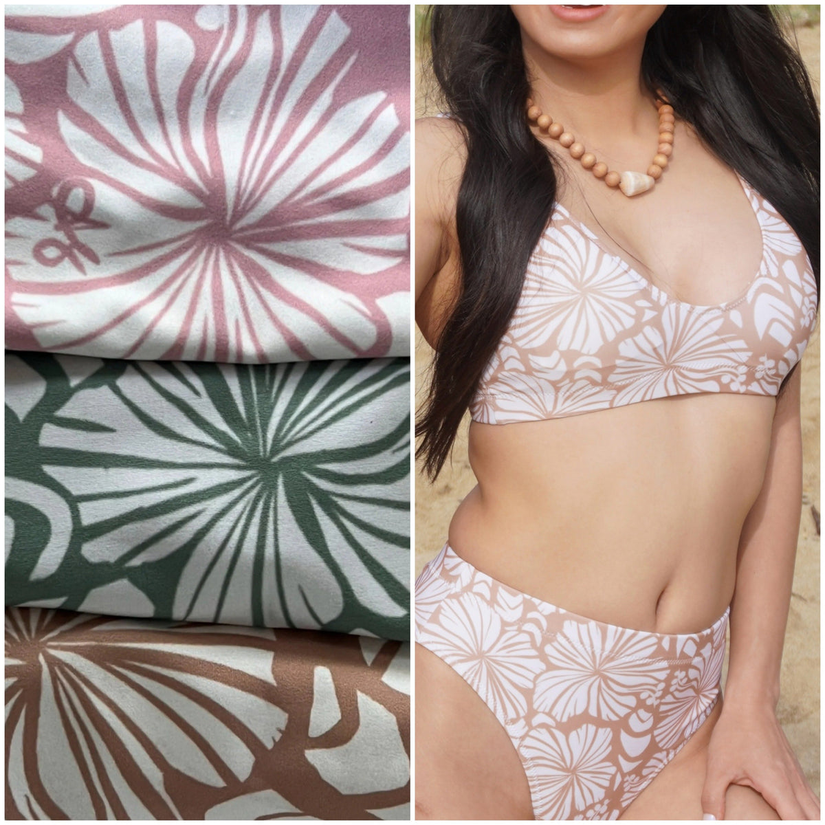 Hibiscus & Shells Recycled Swim Top/ Low Impact Sports Bra