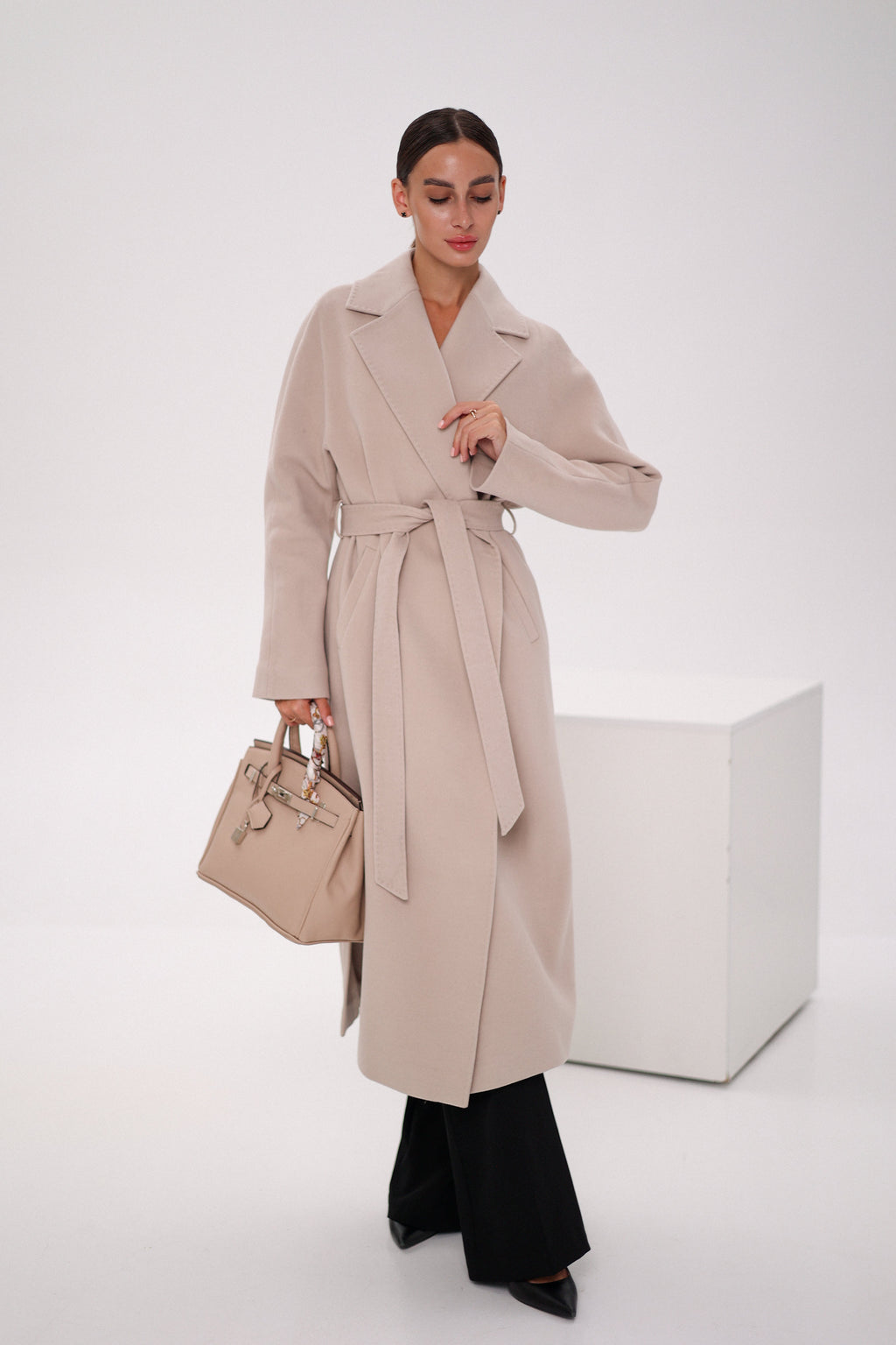 Cambridge Comfort Wraparound Wool Cashmere Coat in Nude