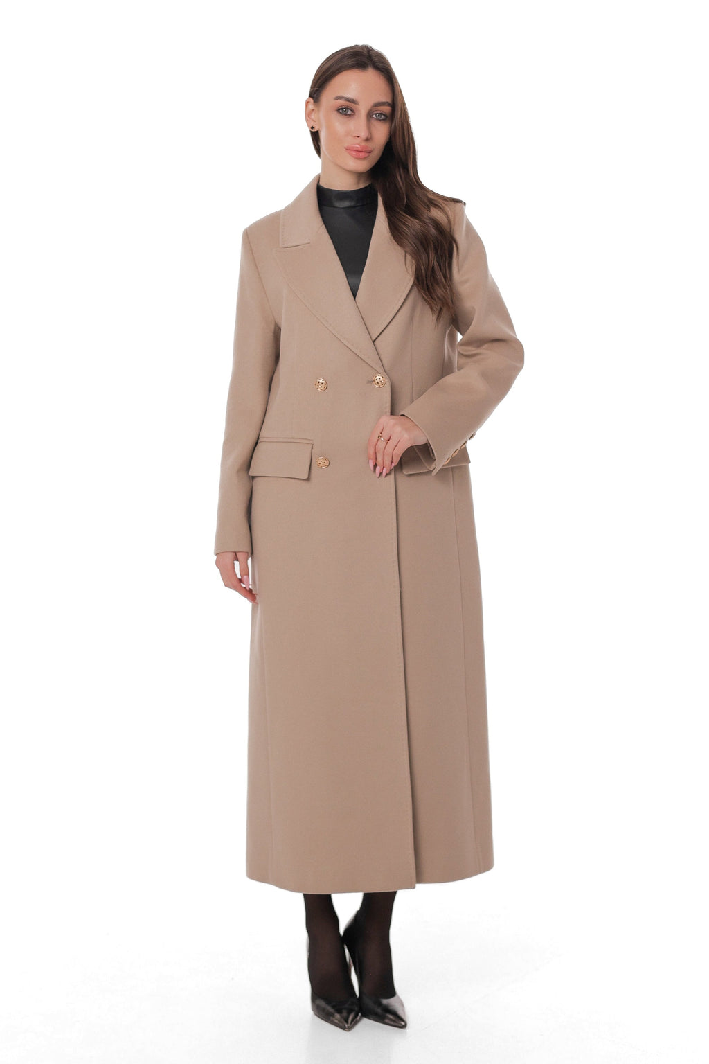 Ellis Tailored Cashmere Wool Coat in Beige