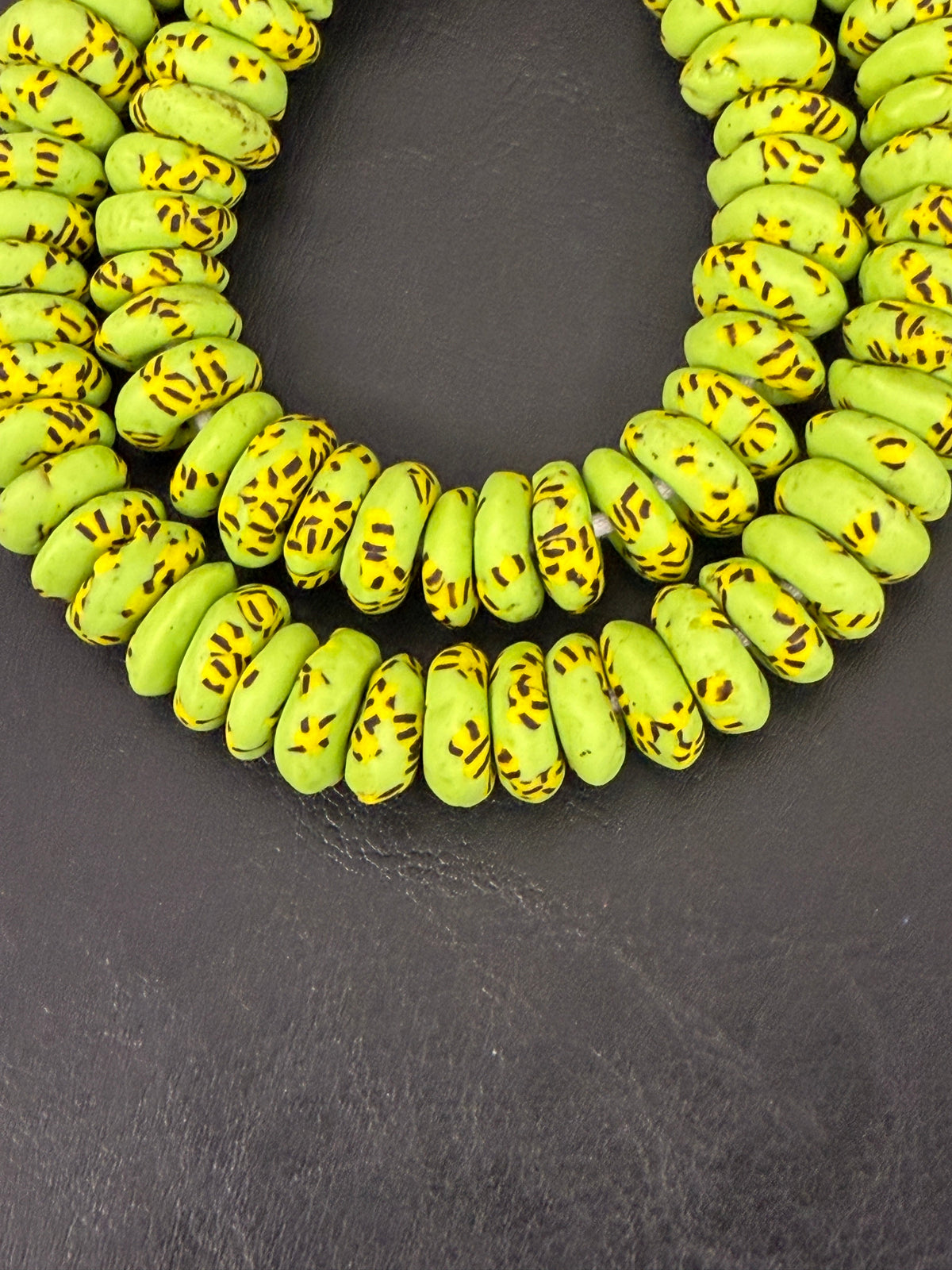Refractured Krobo Rondelle Recycled Glass Beads | Lime Green Ghana Glass Beads | Authentic African Designer Jewelry Supplies