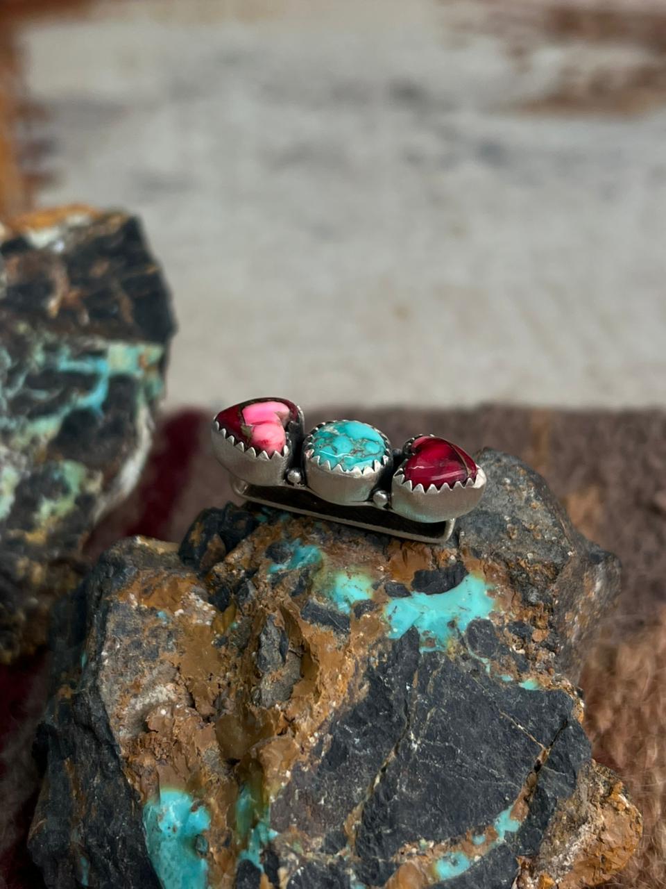 Handmade Sterling Silver Dahlia Rose with Emerald Valley Turquoise Watch Charms "Signed Nizhoni"