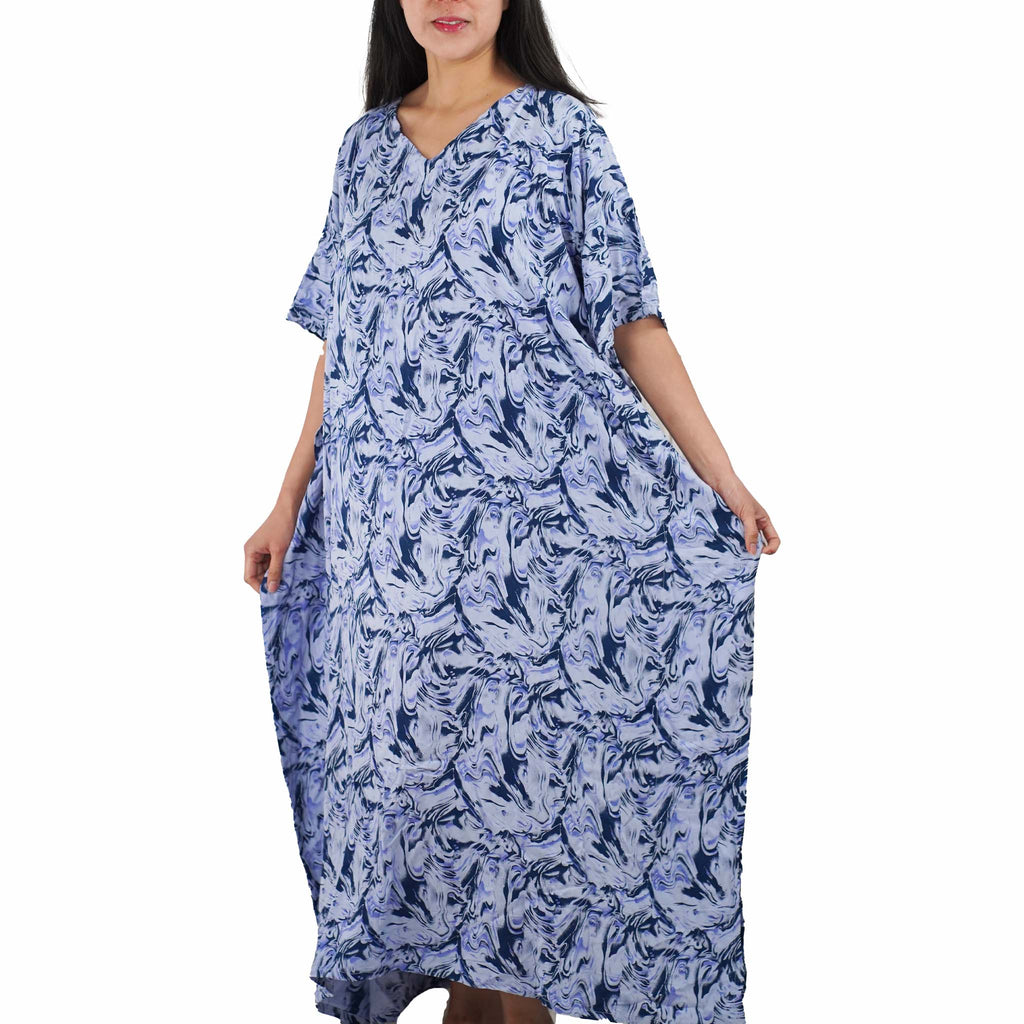 Kaftan Dress Rayon Blue Marble Lightweight