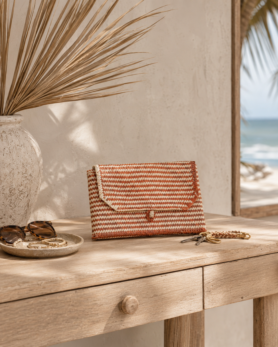 Stripes Rattan Clutch