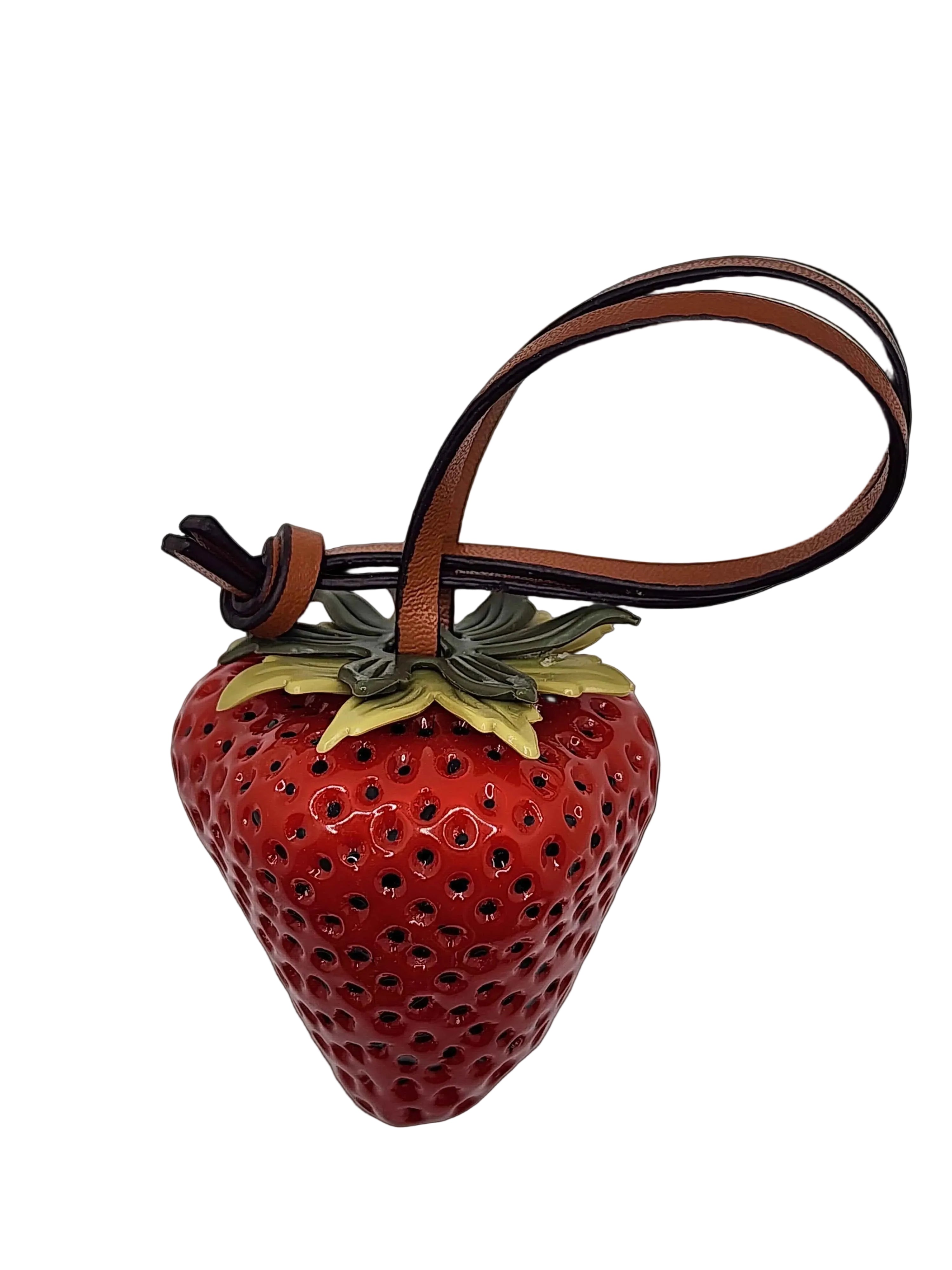 Glossy Strawberry Bag Charm Red and Pink Strawberry Purse Accessory