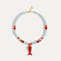 Coral Reef Fish Charm Necklace - Ocean Blue & Coral Beaded Necklace