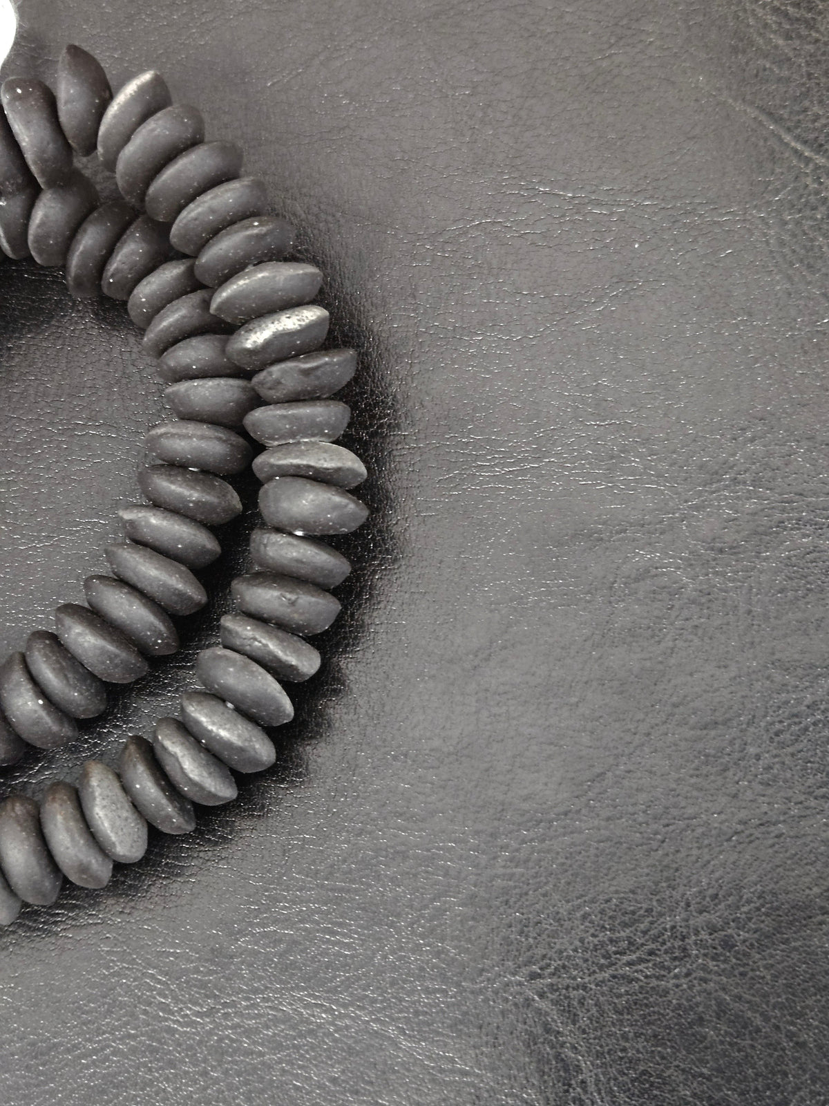 African Glass Disc Beads – Matte Black Recycled Glass Beads | Large Hole African Glass Beads Handcrafted in Ghana