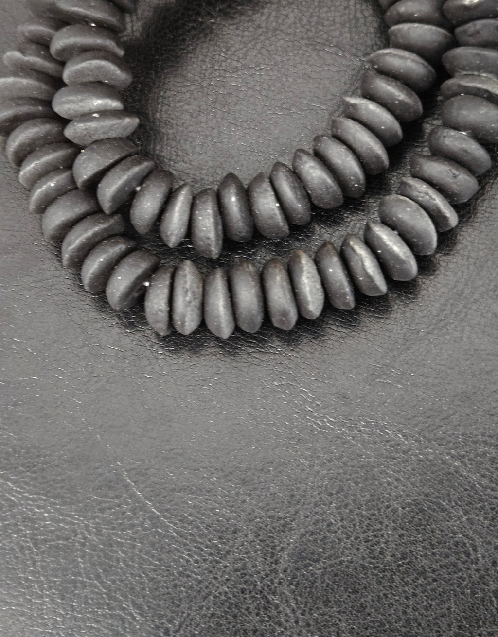 African Glass Disc Beads – Matte Black Recycled Glass Beads | Large Hole African Glass Beads Handcrafted in Ghana
