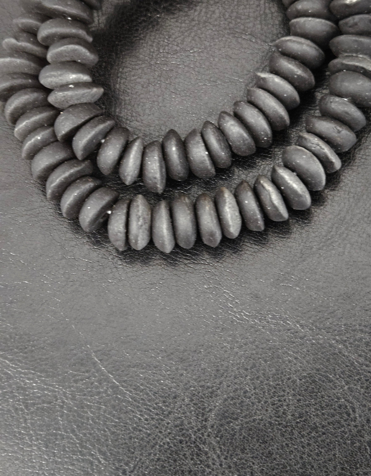 African Glass Disc Beads – Matte Black Recycled Glass Beads | Large Hole African Glass Beads Handcrafted in Ghana