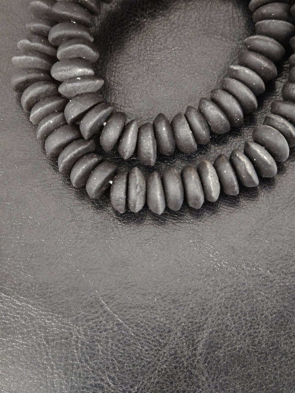 African Glass Disc Beads – Matte Black Recycled Glass Beads | Large Hole African Glass Beads Handcrafted in Ghana
