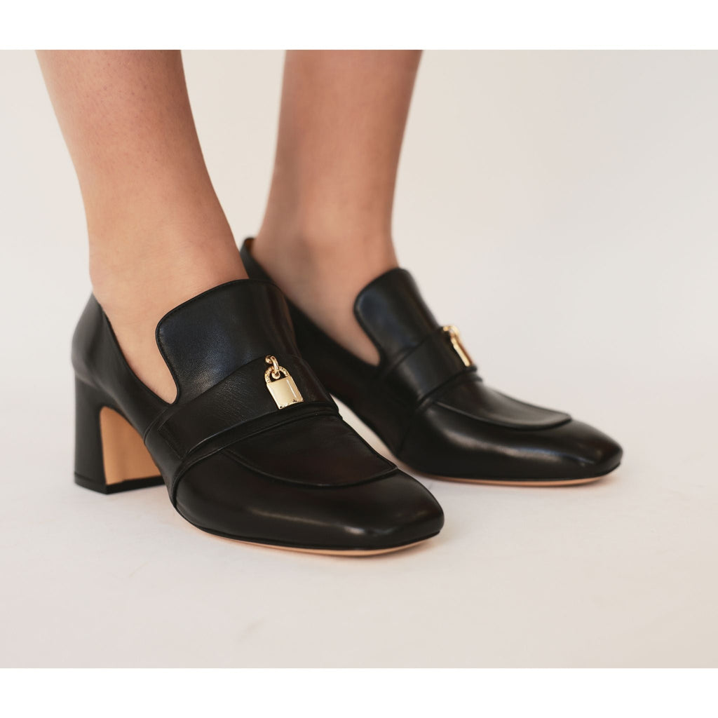 Teal Leather Lock Heel Loafer