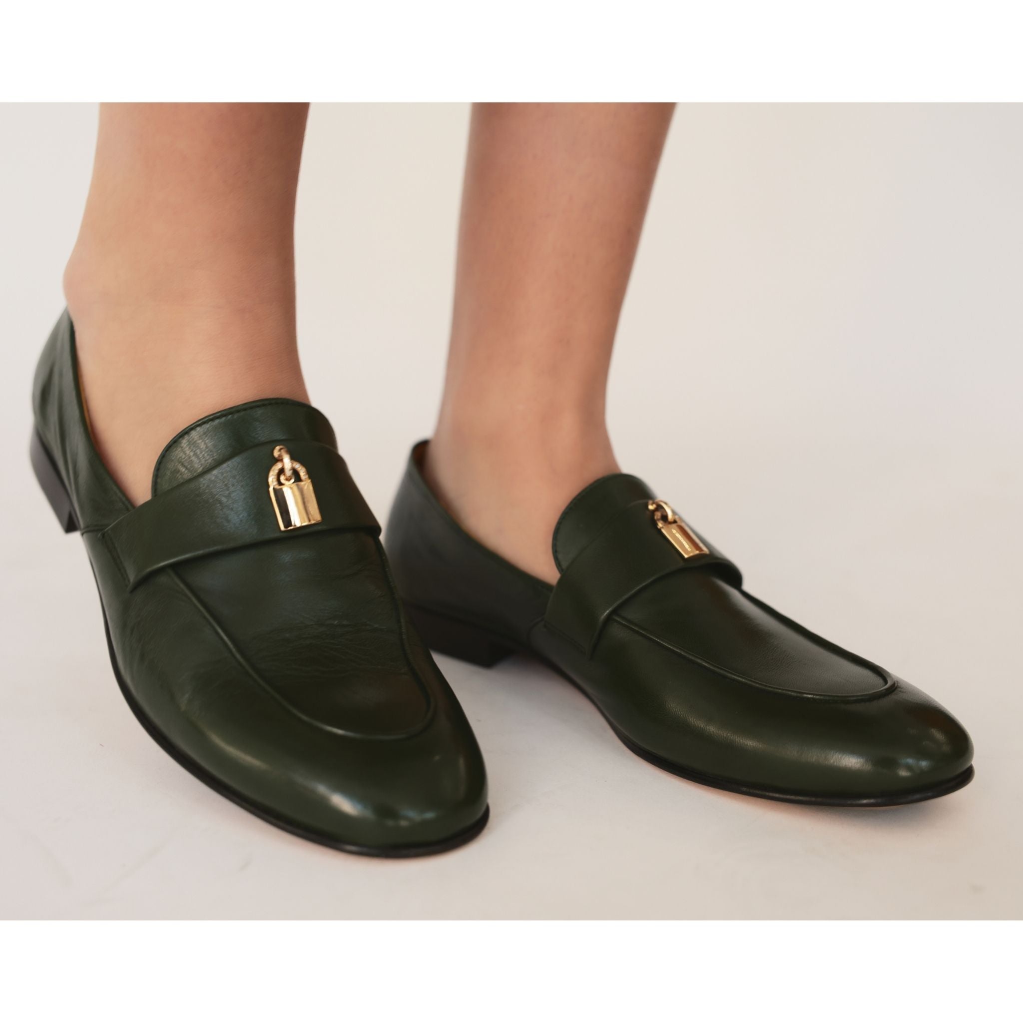 Light Pink Leather Lock Flat Loafer