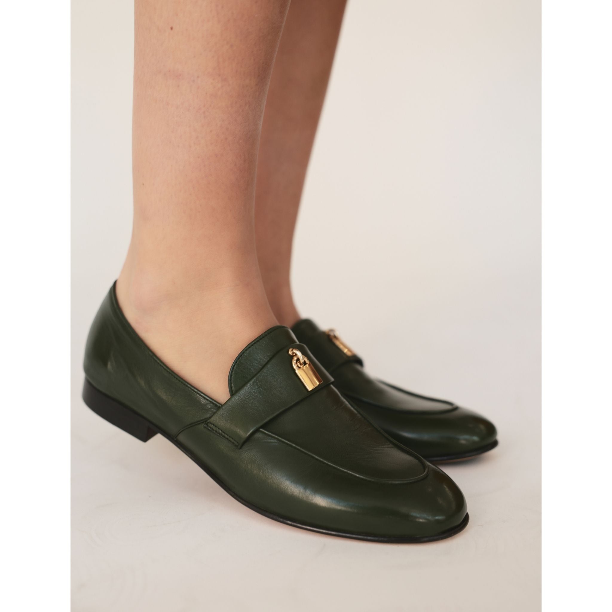 Light Pink Leather Lock Flat Loafer