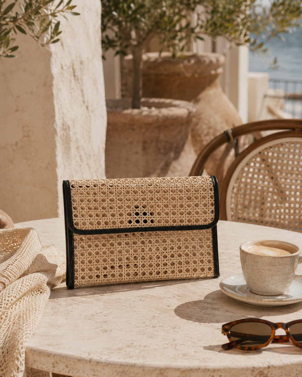 Eva Leather and Rattan Clutch