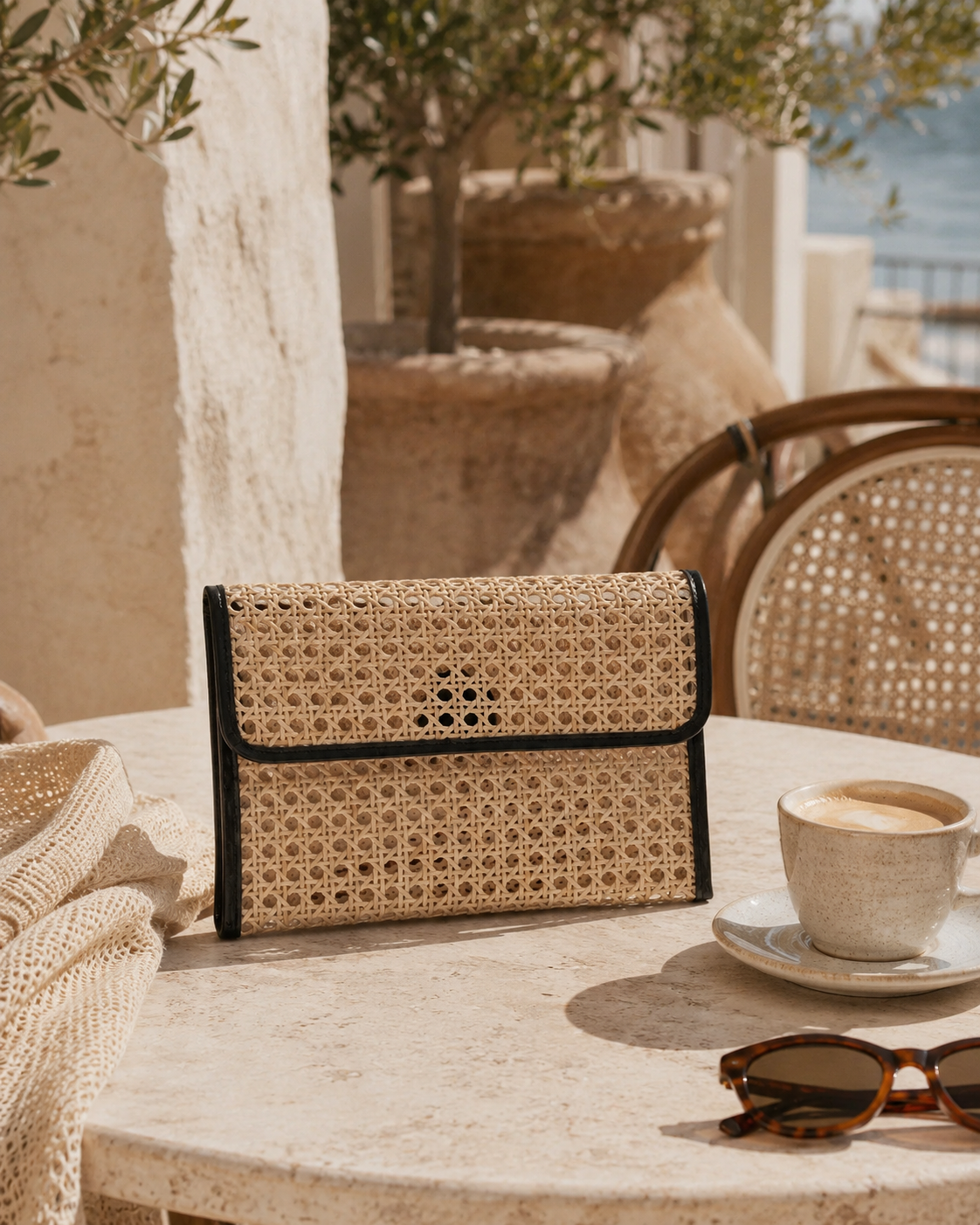 Eva Leather and Rattan Clutch