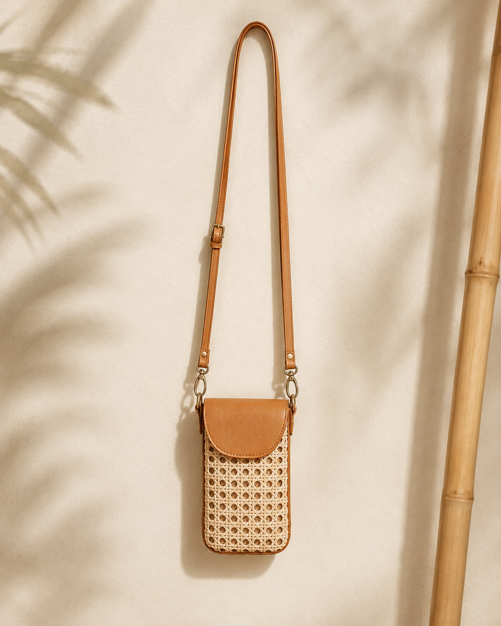 Nia Leather and Rattan Phone Sling