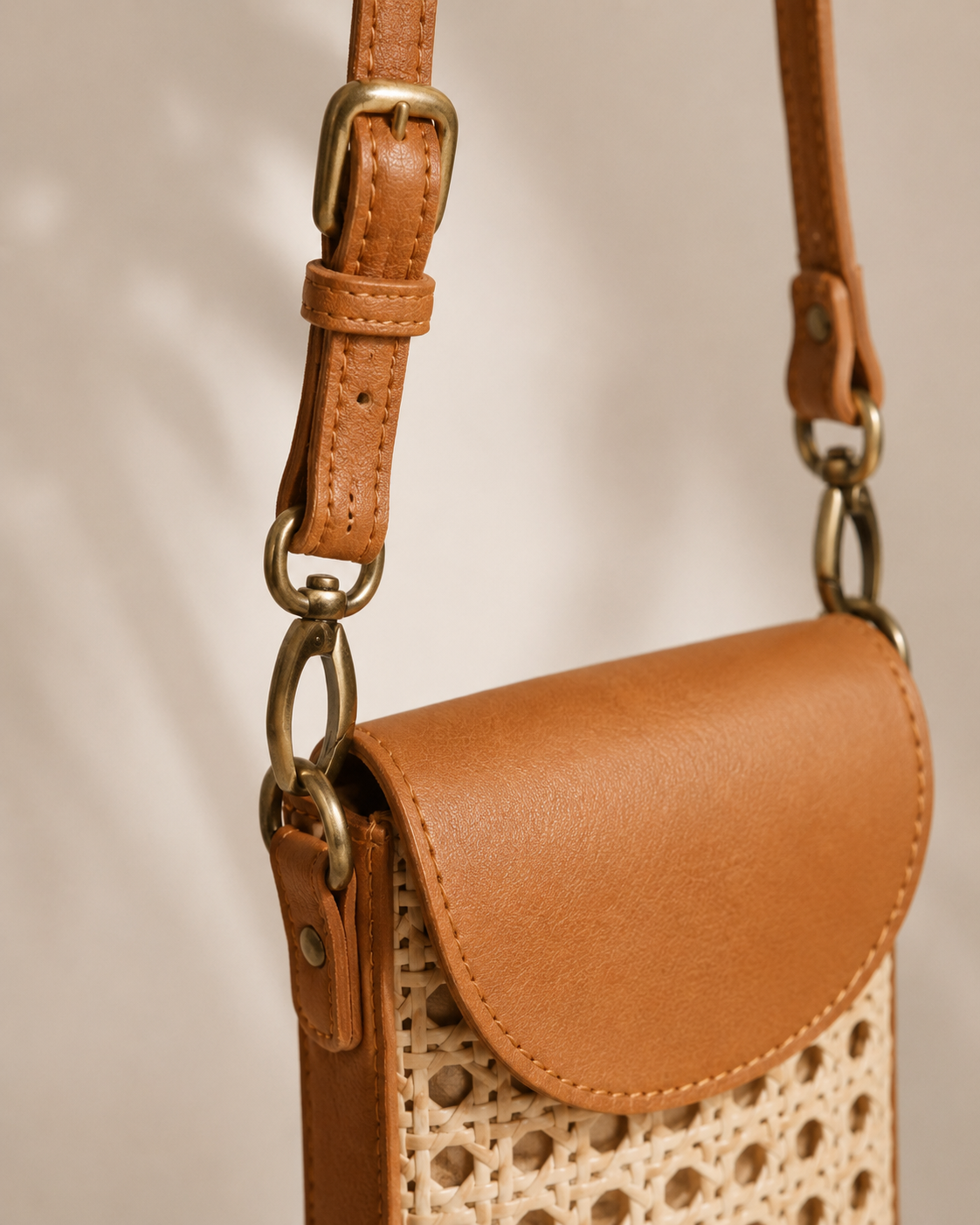 Nia Leather and Rattan Phone Sling