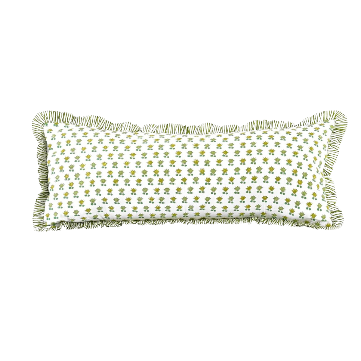 Delilah Ruffle Block Print Pillow in Green - 14"x 36"