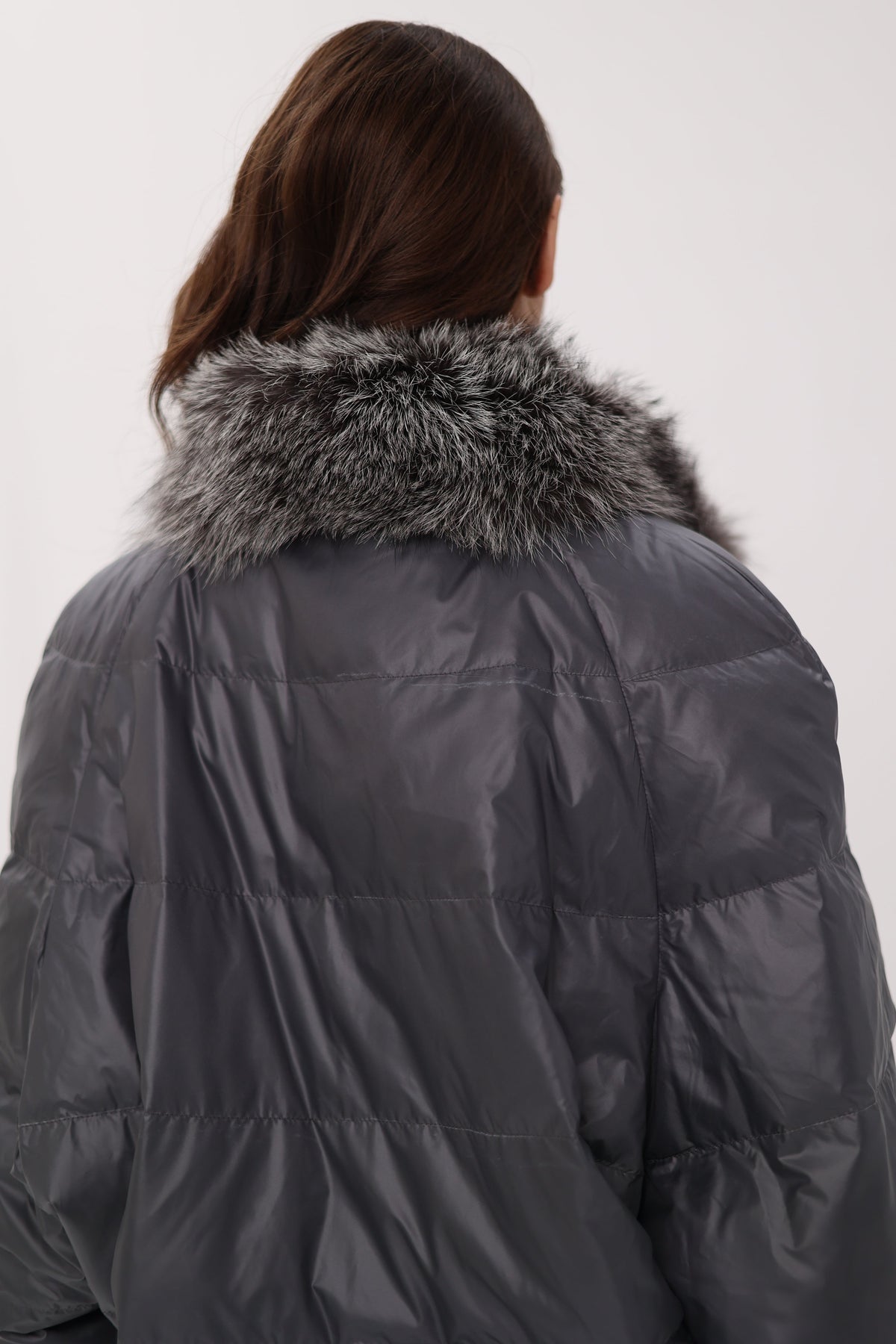 Reversible Genuine Silver Fox  Down Fill Coat in Grey