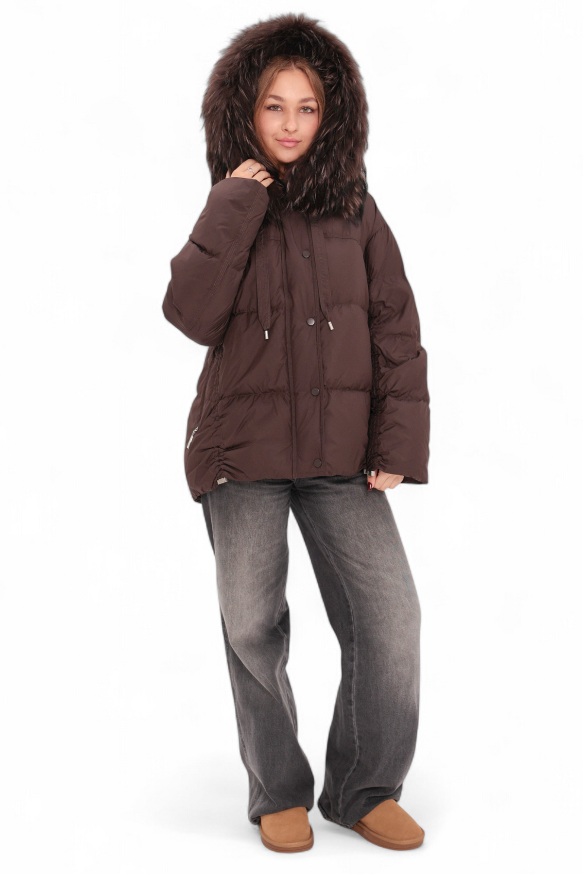 Utah Genuine Fur Trim Down Fill Jacket in Fig