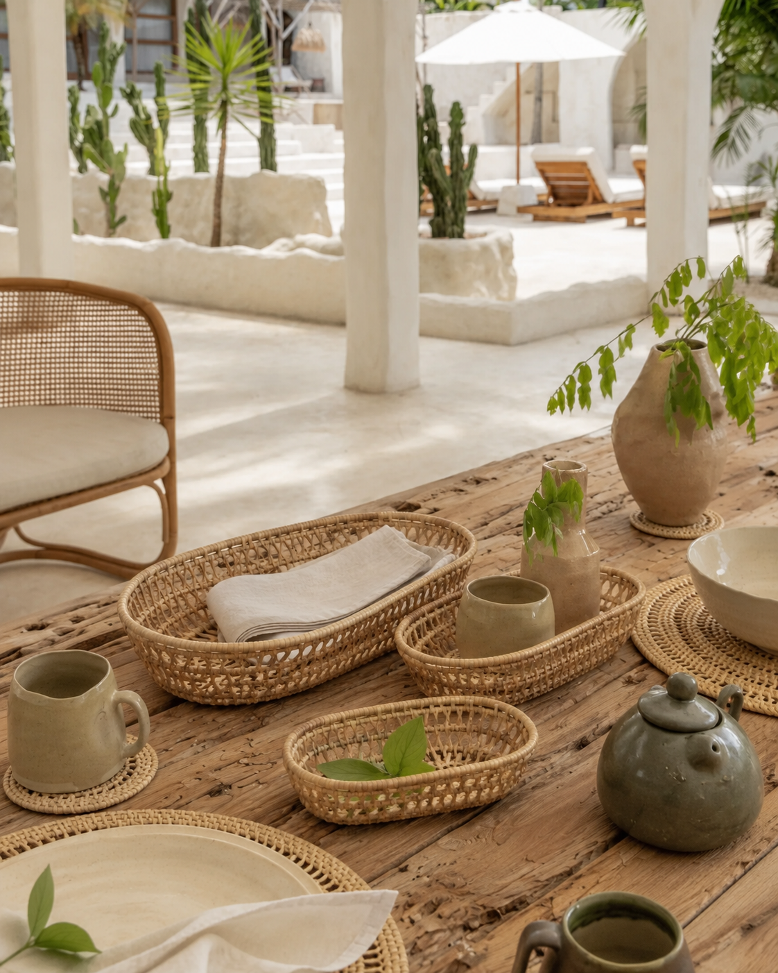 Oval Rattan Basket Set