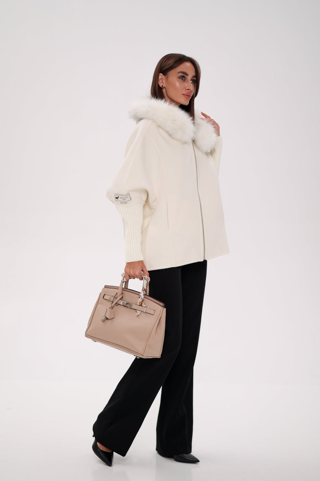 Saga®Furs Hooded Polar Fox Wool Alpaca Coat in White