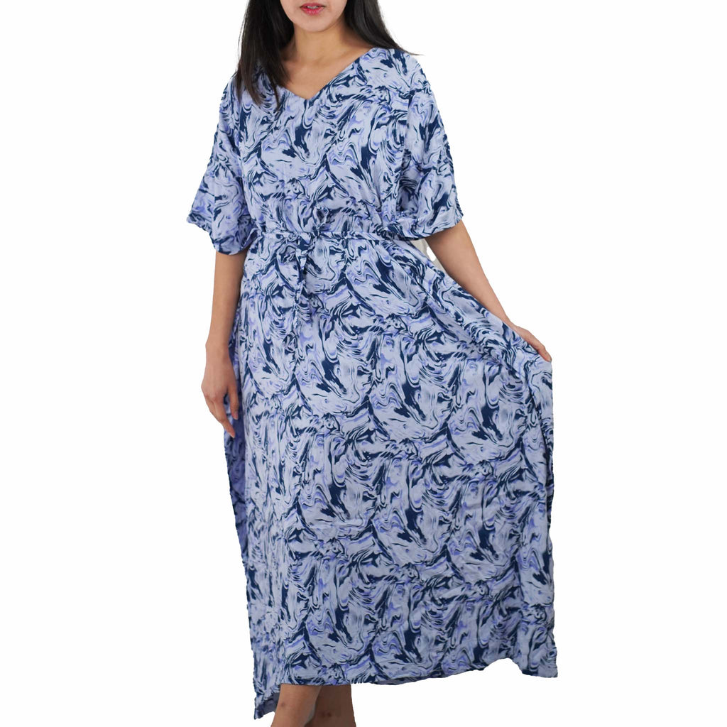 Kaftan Dress Rayon Blue Marble Lightweight