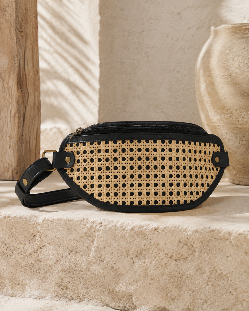 Raja Leather and Cane Sling Bag