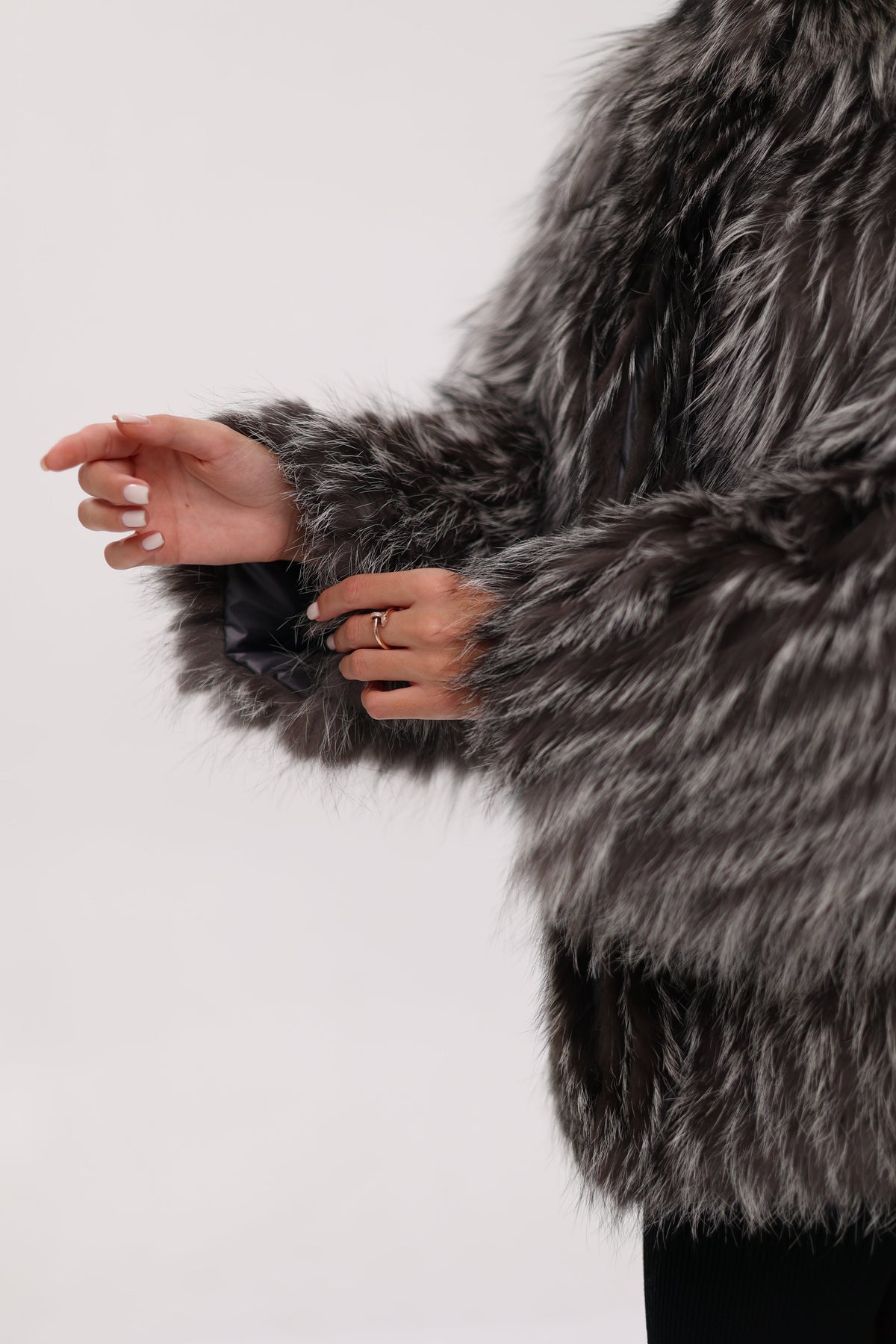 Reversible Genuine Silver Fox  Down Fill Coat in Grey